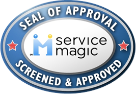 Servicemagic seal indicating screened and approved status with a blue and white color scheme.
